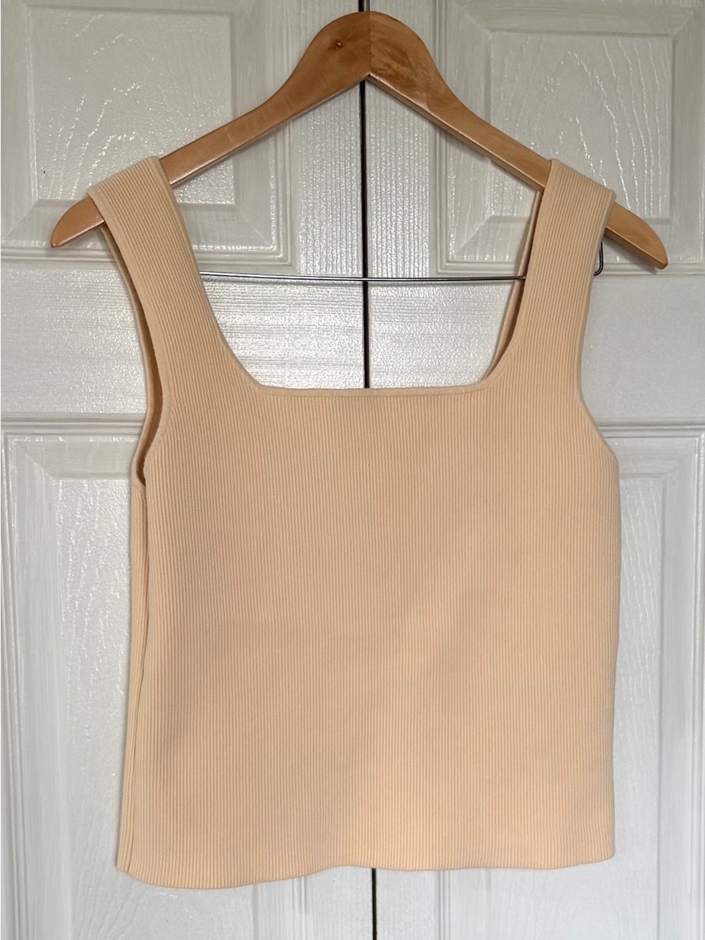 Reformation Ribbed Square-Neck Tank Top - Beige